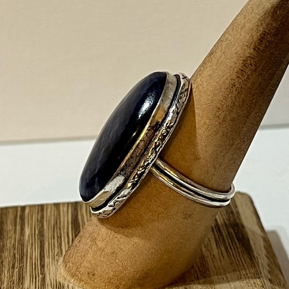 GEMSTONE RING 925 SILVER OVERLAY CRAZY SODALITE SIZE 8.75 - Picture 3 of 8